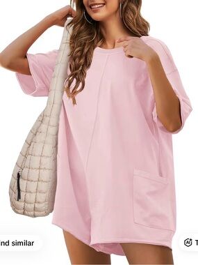 Light Blush V-Neck Tee Dress with Size Tag